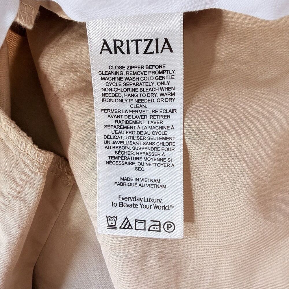 Aritzia Amherst Pant Chino Tan Sz 10 Low Rise Wide Leg Minimalist Old Money Luxe - Picture 12 of 13